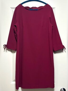 Talbots Scalloped Neck 3/4 Sleeve Dress Cute Retro Feminine Romantic Magenta 14